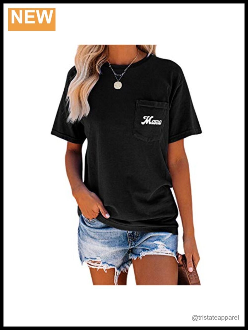 Women's Letter Print Crew Neck Tee with Pockets Loose Fit Short Sleeve T-Shirt